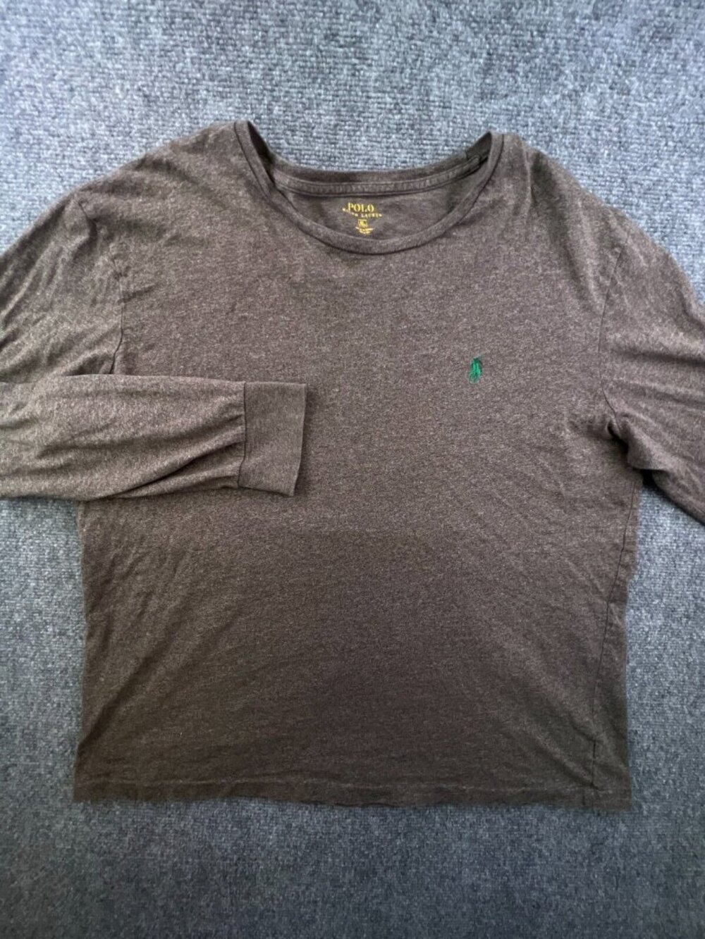 Polo Ralph Lauren Long Sleeve Tee Shirt Brown Green Pony XL Round Neck Cotton